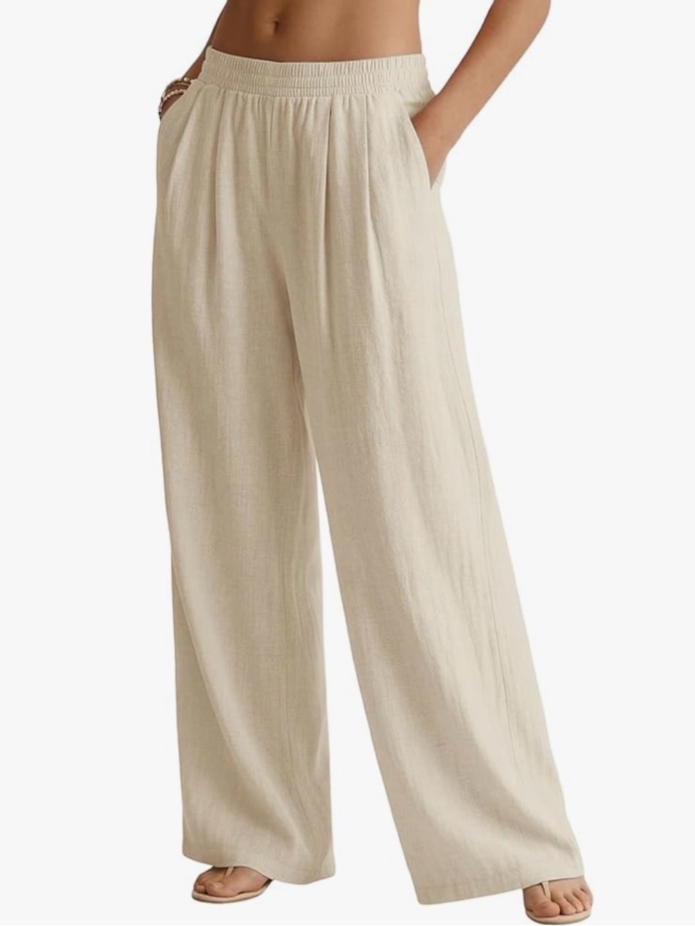 Women's Wide-Leg Elastic-Waist Pants — Light Beige